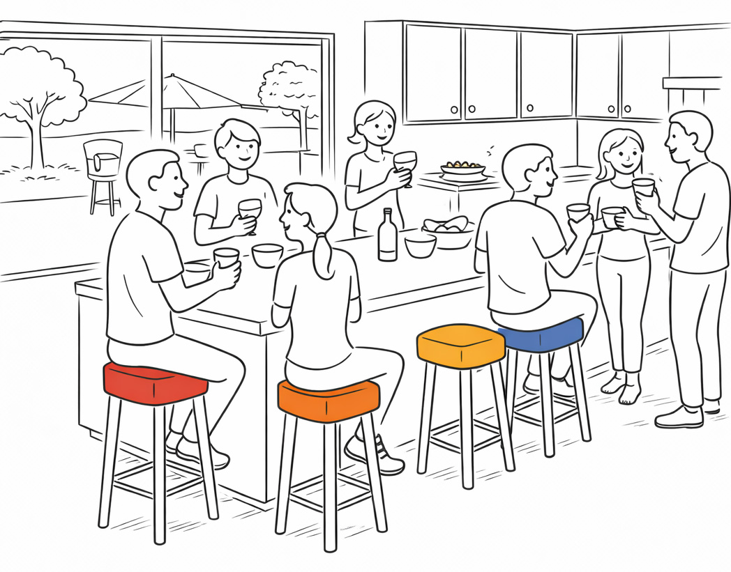 People gathering around a dinner table